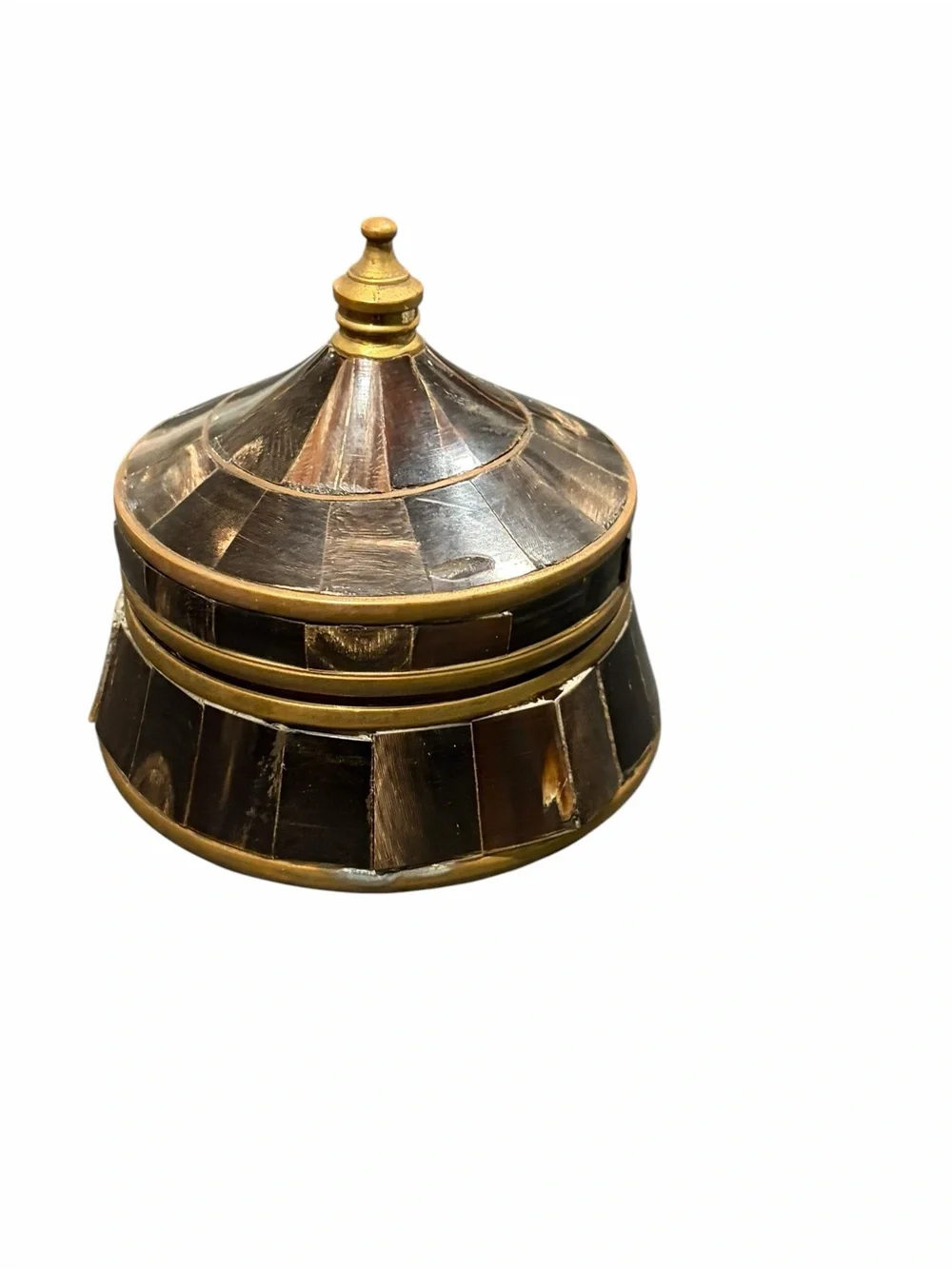 Vintage Brass & Horn Lidded Trinket Box Jewelry Box Decorative Keepsake